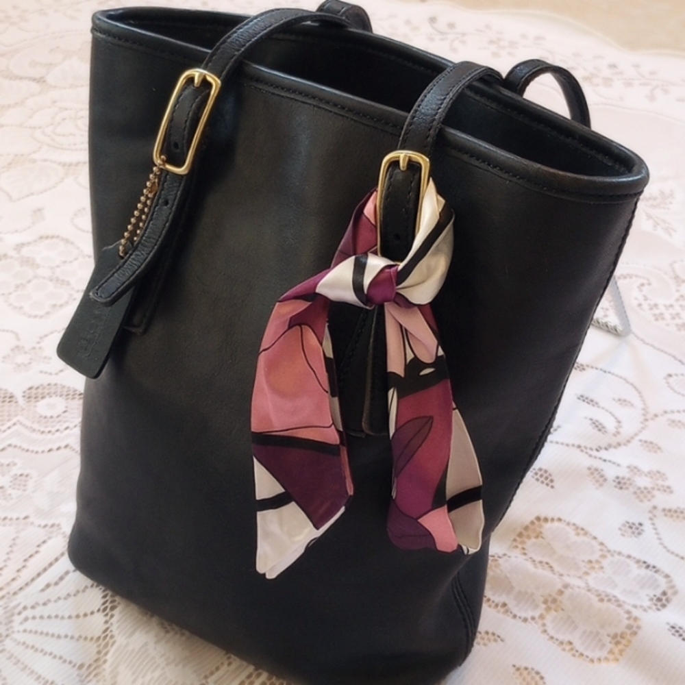 Coach Black Shoulder Bag with Pink Scarf Accent